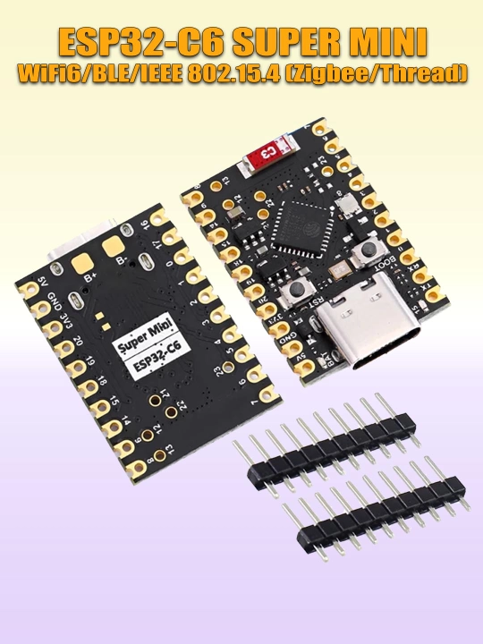 ESP32 C3,H2,C6,S3 super mini platalari, WiFi4, WiFi6, BLE, Zigbee, Thread bilan ishlaydi
