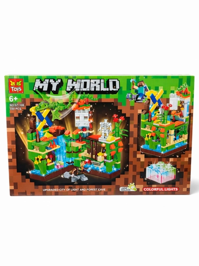 Конструктор My World с цветной подсветкой (Colorful Lights), 350 деталей — A00-МИНЕКРАФТ4-БИРЮЗ