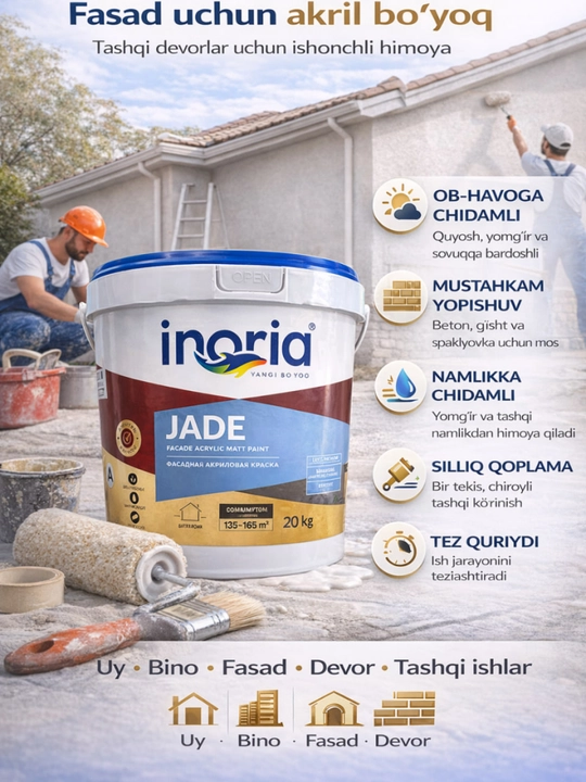 INORIA JADE - fasad akril mat bo‘yog‘i  3.5 kg/10 kg/20 kg