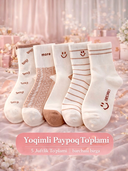 Ayollar uchun paypoq 5 juft to'plam, 36-40 ramergacha - 
