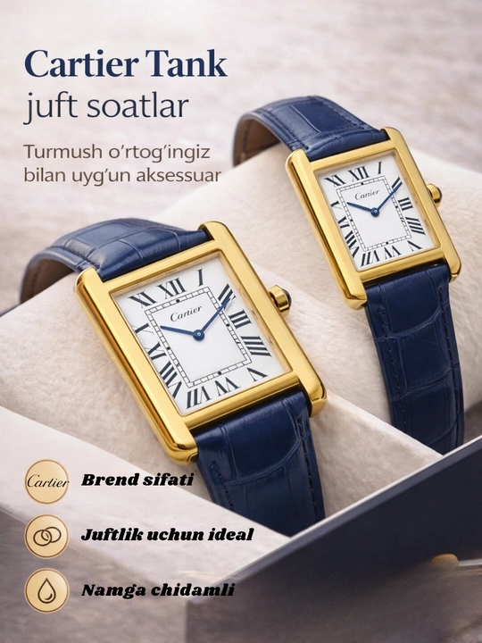 Cartier Tank MC klassik juft soat – erkak va ayol uchun, kvarts mexanizm - 