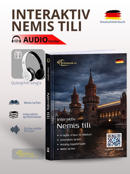 Interaktiv nemis tili kitobi | 4 oylik kurs | Audio darslar | QR-kodli platforma - 