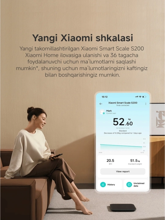 Smart tarozi Xiaomi Mi Smart Scale S200, global versiya