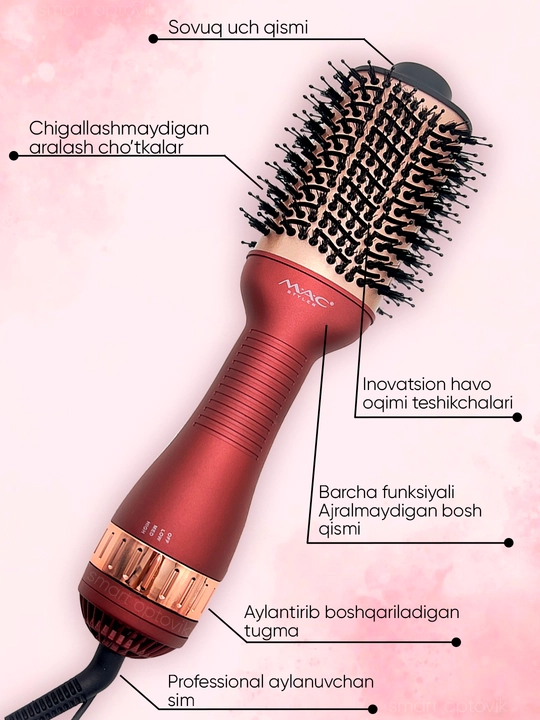 Fen-taroq MAC Styler, ayollar uchun, soch quritgich va turmaklash cho‘tkasi
