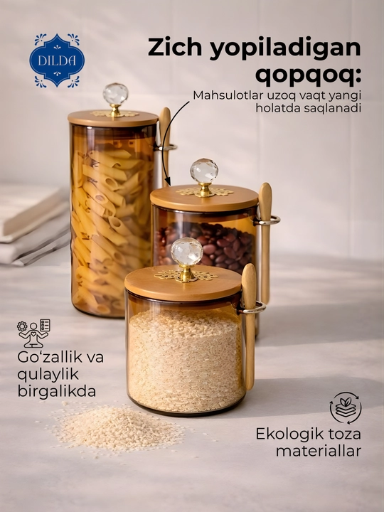 Контейнеры для сипучих продуктов, банка стекло квадрат и круглая, 1 штук