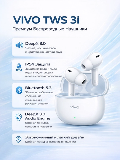 Simsiz quloqchinlar, Vivo Tws 3i DeepX 3.0 stereo tovush effekt, IP54 9