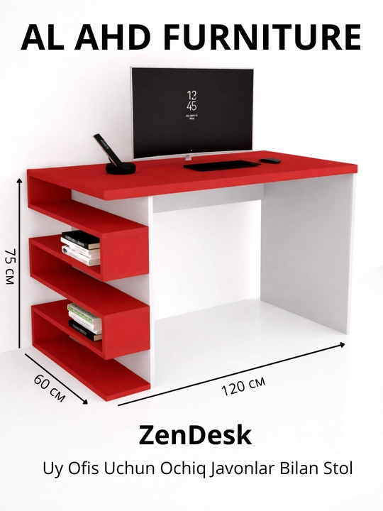 ZenDesk - uyda va ofisda ishlash uchun ochiq tokchali minimalistik kompyuter stoli - 