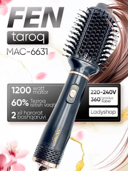 Fen-taroq MAC Styler, soch quritgich-cho‘tka, fen cho‘tka, soch turmaklagich, 3 rejim