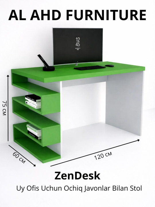 ZenDesk - uyda va ofisda ishlash uchun ochiq tokchali minimalistik kompyuter stoli - 