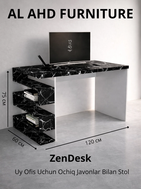 ZenDesk - uyda va ofisda ishlash uchun ochiq tokchali minimalistik kompyuter stoli - 