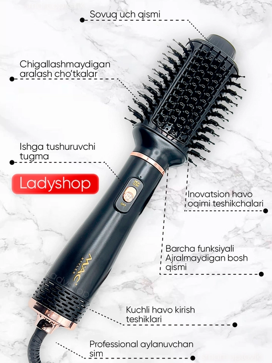 Fen-taroq MAC Styler, soch quritgich-cho‘tka, fen cho‘tka, soch turmaklagich, 3 rejim
