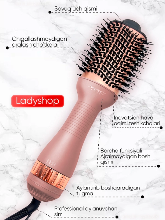 Фен-щётка MAC Styler, фен-расчёска, щётка для сушки волос, стайлер укладки волос, 3 режима
