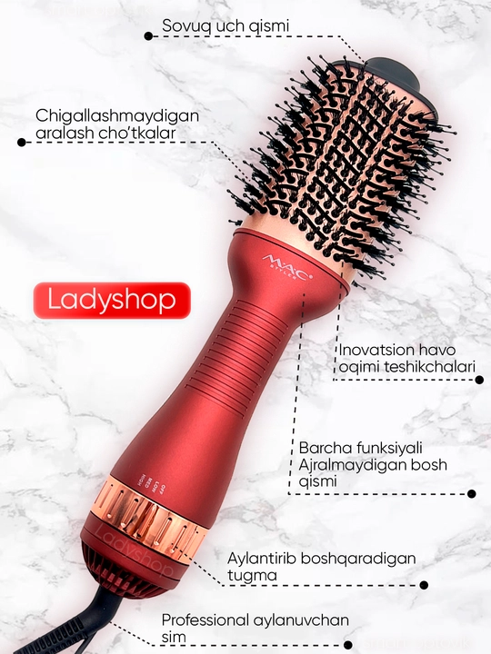 Fen-taroq MAC Styler, soch quritgich-cho‘tka, fen cho‘tka, soch turmaklagich, 3 rejim
