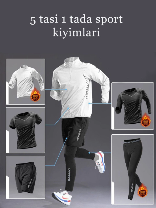 Erkaklar sport kiyimlari to‘plami 6 tasi 1da, Barcha fasl, yugurish va fitness