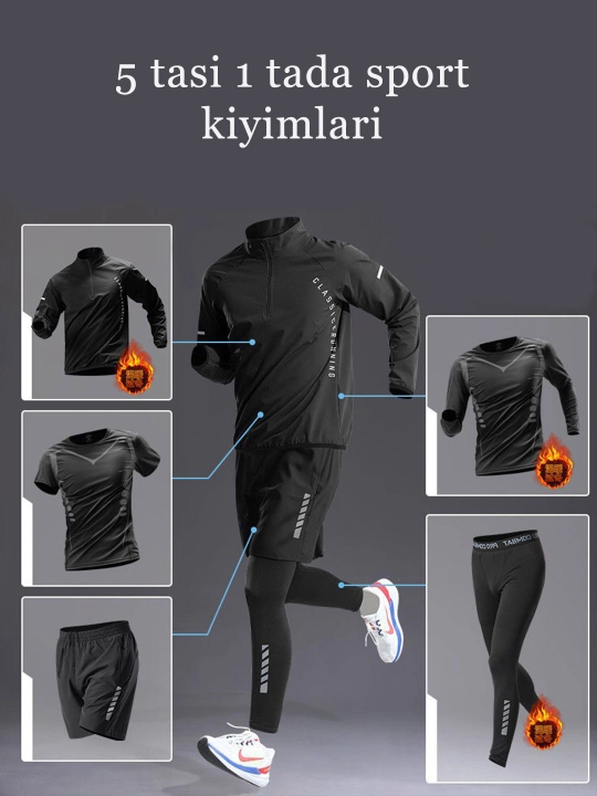 Erkaklar sport kiyimlari to‘plami 6 tasi 1da, Barcha fasl, yugurish va fitness