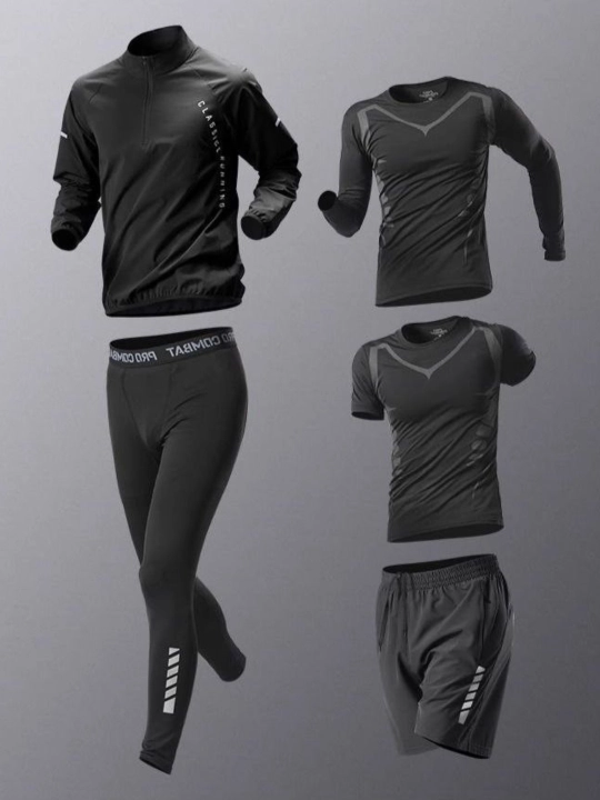 Erkaklar sport kiyimlari to‘plami 6 tasi 1da, Barcha fasl, yugurish va fitness