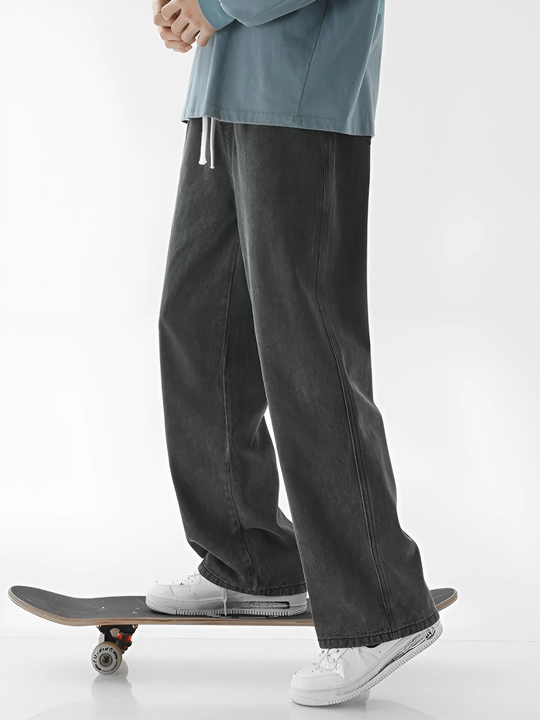 Erkaklar uchun jinsi shim oversize, rezinkali keng jinsi shim