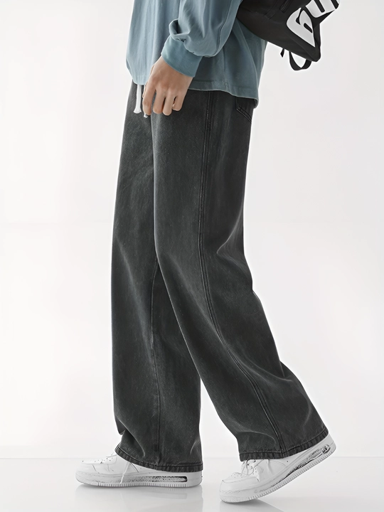Erkaklar uchun jinsi shim oversize, rezinkali keng jinsi shim