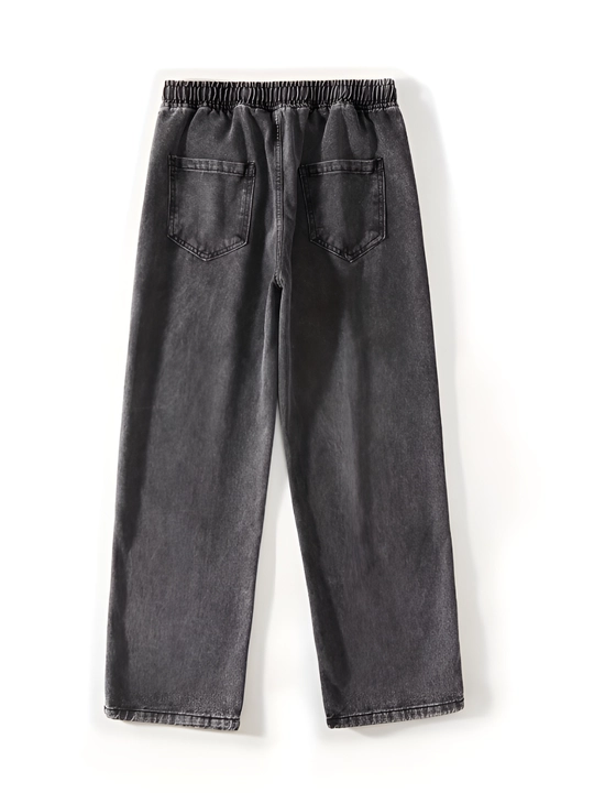 Erkaklar uchun jinsi shim oversize, rezinkali keng jinsi shim