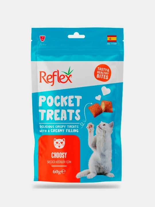 Mushuklar uchun Reflex Pocket Treats Choosy shirinligi, injiq mushuklar uchun - 