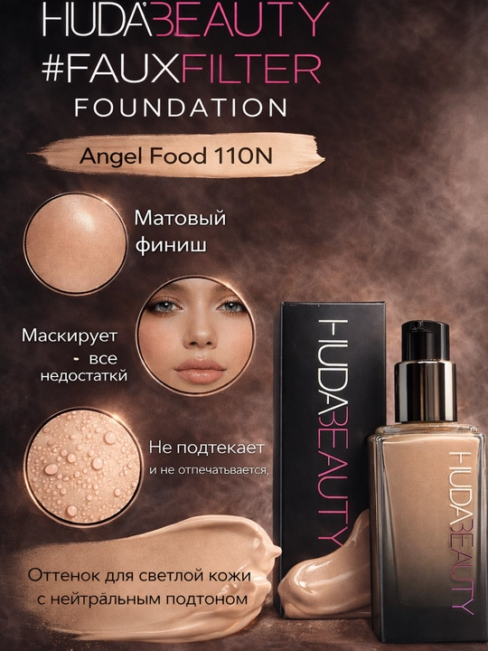 Тональный крем Huda Beauty матовый, с высоким покрытием, скрывает несовершенства