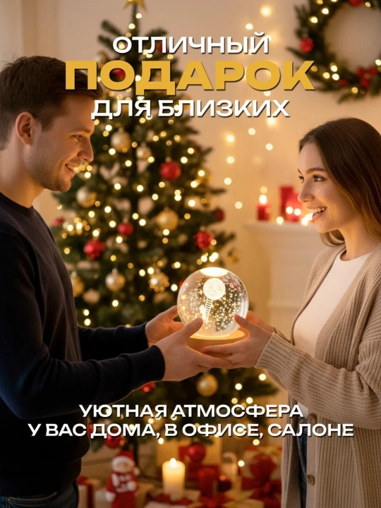 3D Хрустальный шар-ночник, антистресс, настольный стеклянный светильник