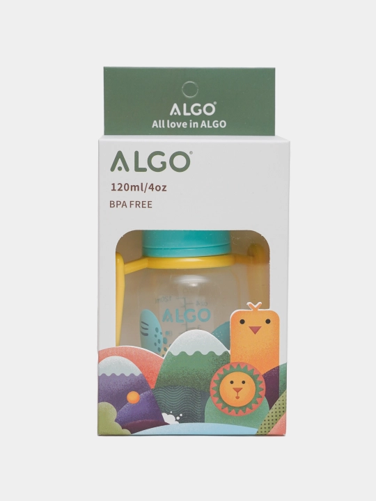 Детская бутылочка для кормления, с ручками ALGO, 125 мл