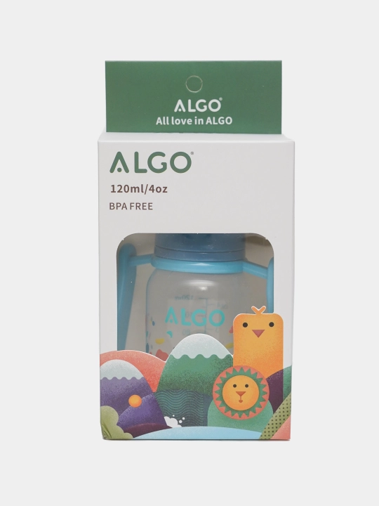 Детская бутылочка для кормления, с ручками ALGO, 125 мл