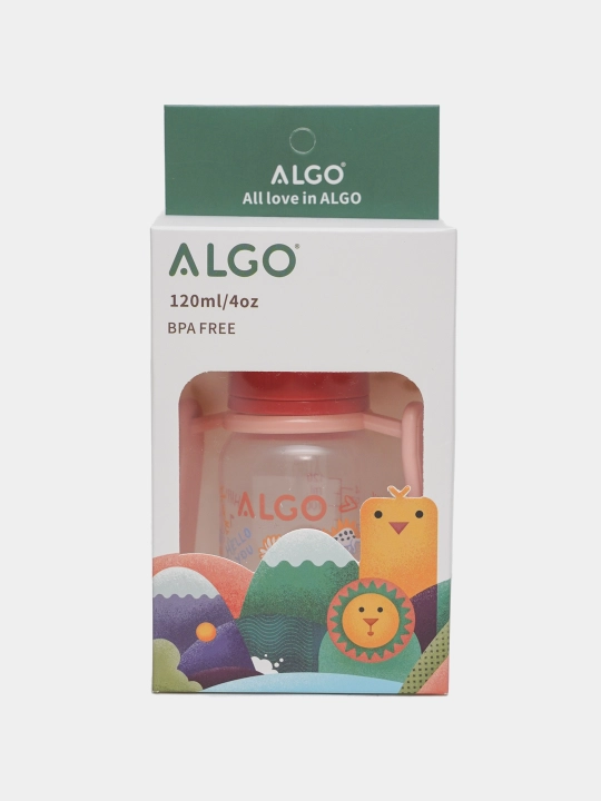 Детская бутылочка для кормления, с ручками ALGO, 125 мл