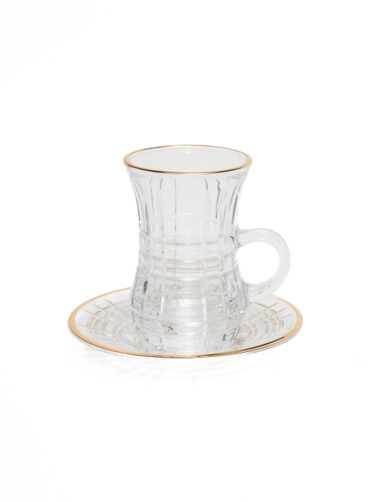 Deli Glass likopchalari bilan shisha choy stakanlari to‘plami, 12 ta buyum (110 ml)