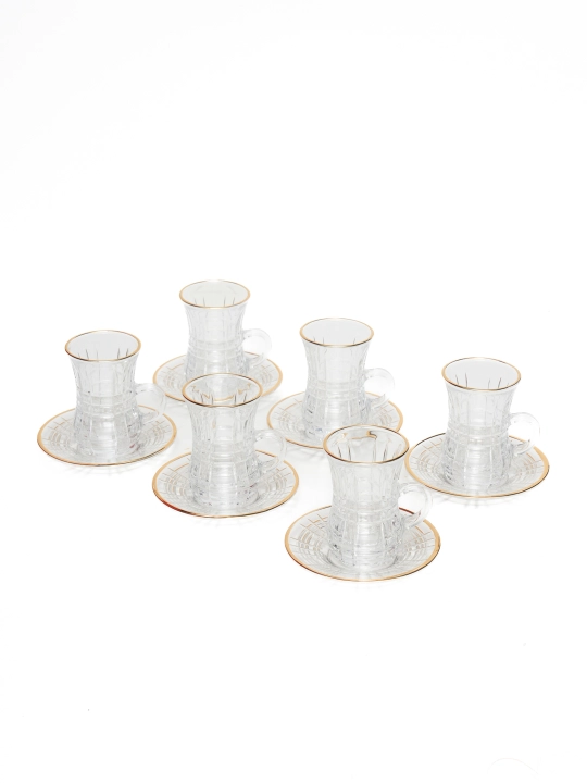Deli Glass likopchalari bilan shisha choy stakanlari to‘plami, 12 ta buyum (110 ml)