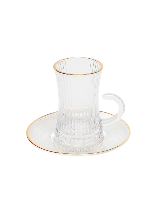 Deli Glass likopchalari bilan shisha choy stakanlari to‘plami, 12 ta buyum (110 ml)