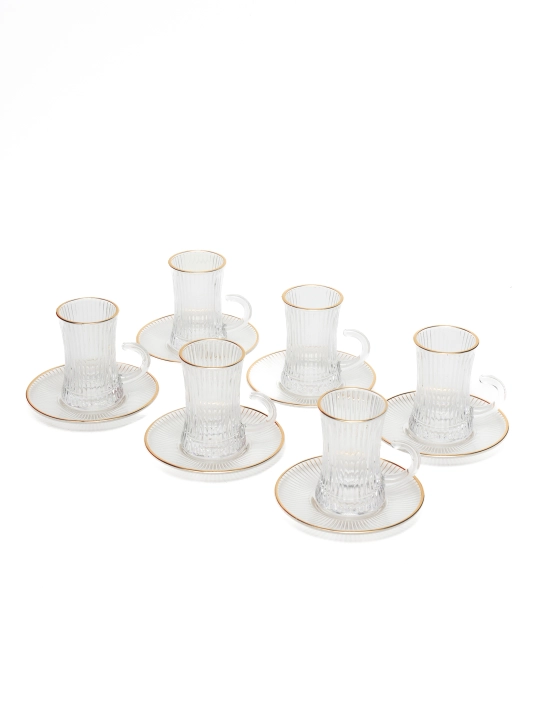 Deli Glass likopchalari bilan shisha choy stakanlari to‘plami, 12 ta buyum (110 ml)