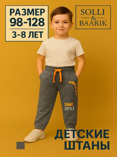 Детские штаны для мальчиков с принтом динозавра, 3–8 лет 98–128 см — SOLLIBK-1-СЕРЫЙ-6 лет