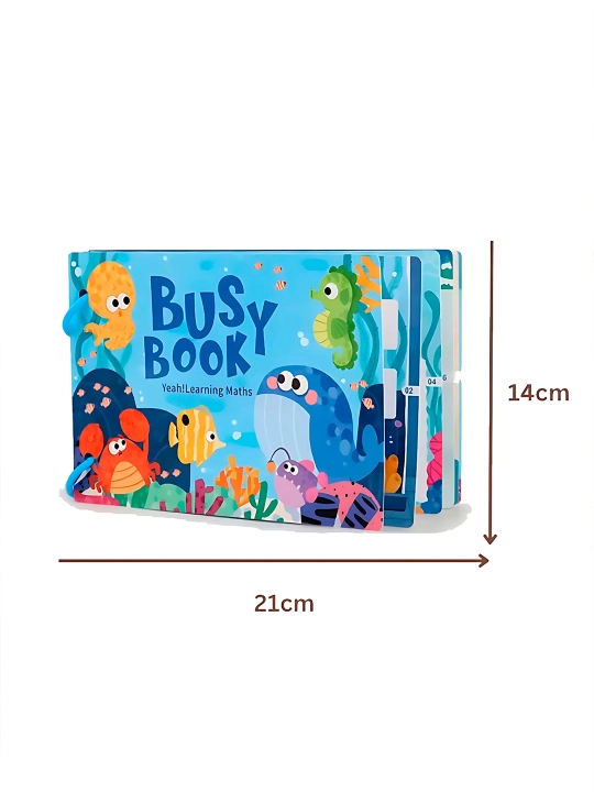 Bolalar uchun o'quv kitobi va alifbosi Busybook, lipuchkali Montessori kitobi