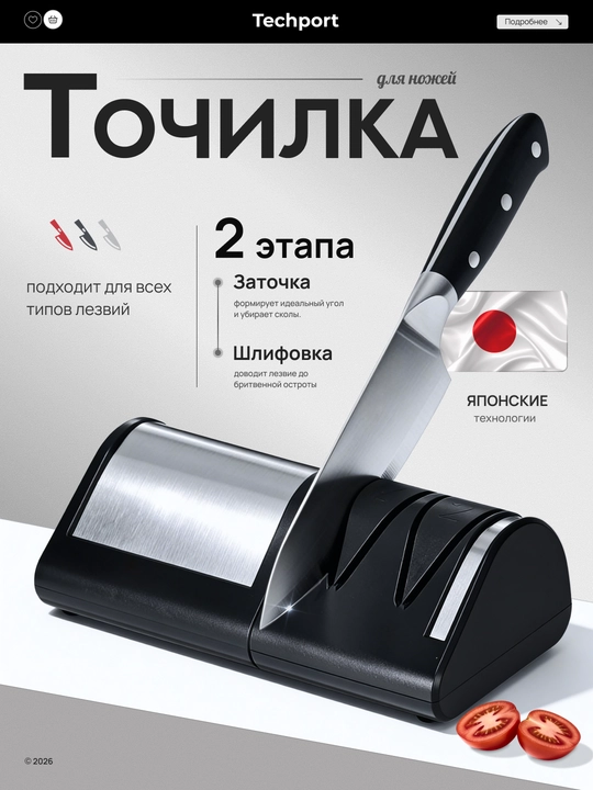 Точилка для ножей, электрическая, с алмазными дисками, 2 этапа