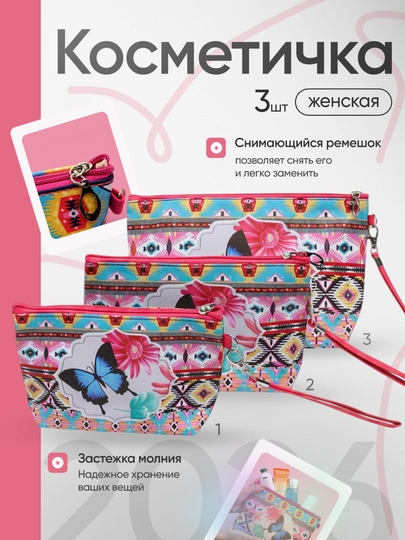 Набор женских косметичек, 3 шт, дорожные, в сумку, органайзер для косметики и аксессуаров — DARA-КОСМЕ10-СИНИЙ