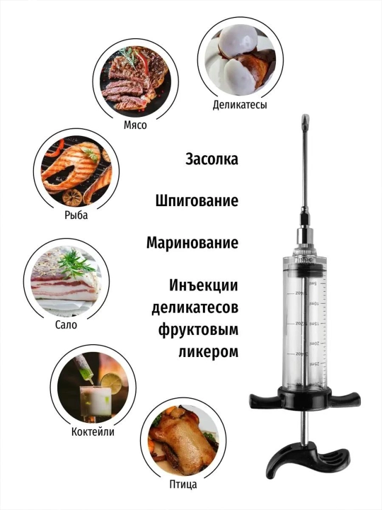 Шприц кулинарный для маринада, инжектор для мяса, соусов и рассолов