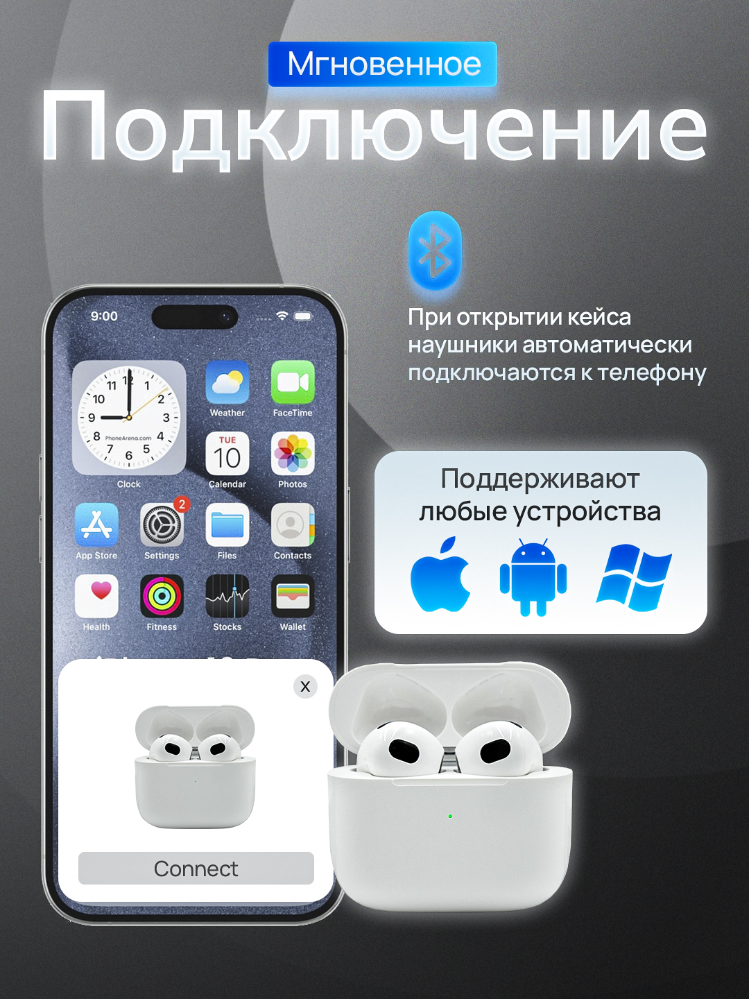 Simsiz sensorli naushniklar Pods Pro 3, iPhone va Android uchun animatsiyali naushniklar
