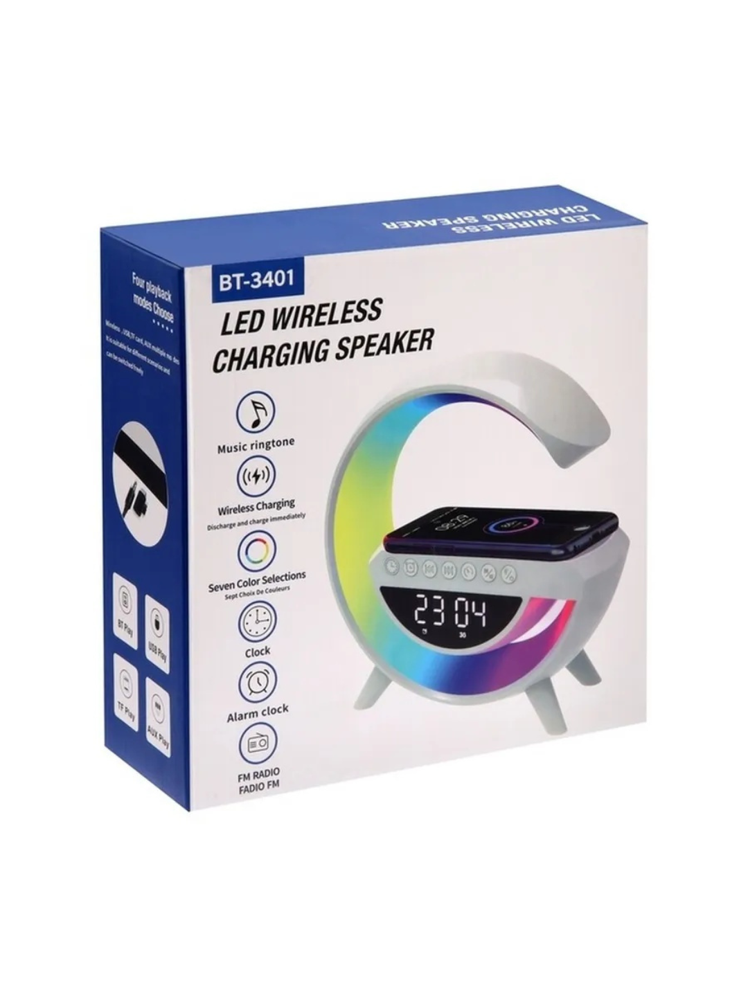 Bluetooth колонка с беспроводной зарядкой и LED часами mini3401 