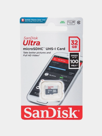Карта памяти SanDisk Ultra microSD 32GB, Class 10, для телефона и видеорегистратора