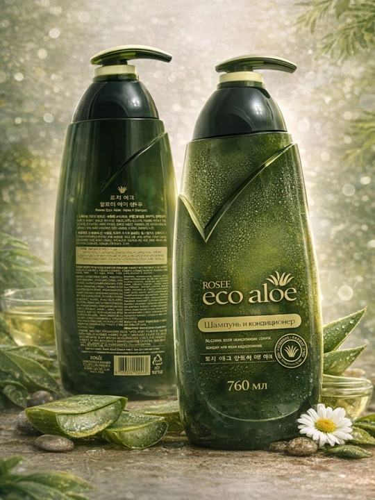 Rosee Eco Aloe Namlovchi Shampun, barcha turdagi sochlar uchun, 760 ml
