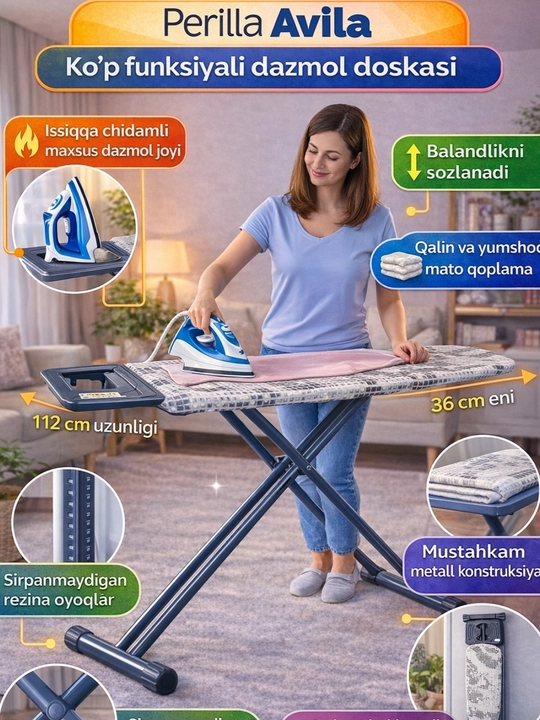 Perilla Avila ko‘p funksiyali dazmol doskasi sirpanmaydigan oyoqli