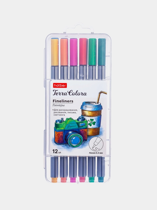 Hatber linerlari to'plami, 12 rang, suvga asoslangan, Terra Colora 067978 - 