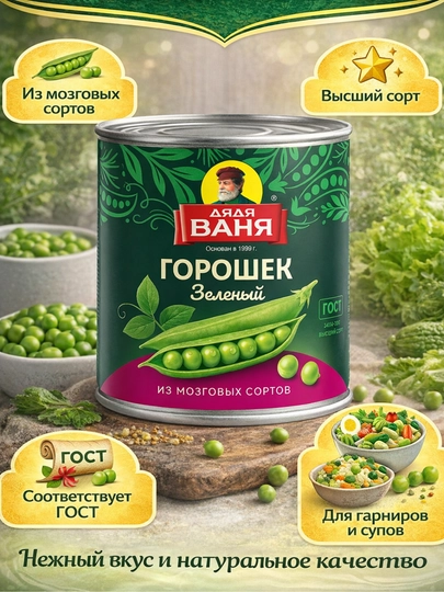Горошек зелёный «Дядя Ваня», из мозговых сортов, высший сорт — DYADYAV-ГОРОШЕК