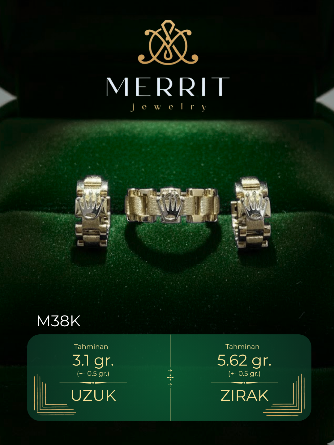 Ayollar uchun oltin uzuk va zirak to'plami, MERRIT SET1, - 