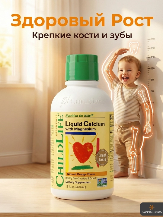 ChildLife, жидкий кальций с магнием для детей, вкус апельсина, 473 мл