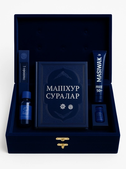 Подарочный набор из коврика для молитвы, книги и других подарков в коробке — GWAY-SOVGABOPDINIYTOPLAM-ТЕМНСИН