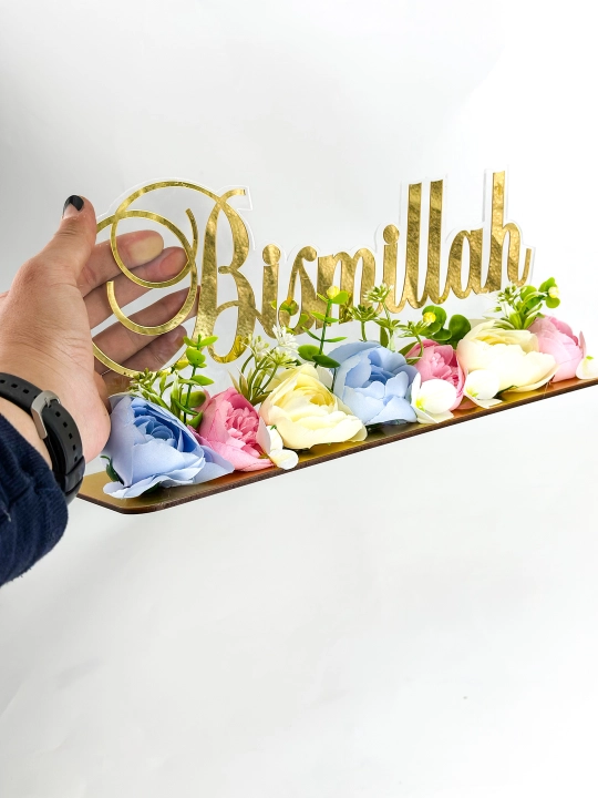 Topper podstavka, dasturxon uchun bezak Ramadan, Bismillah, Alhamdullilah