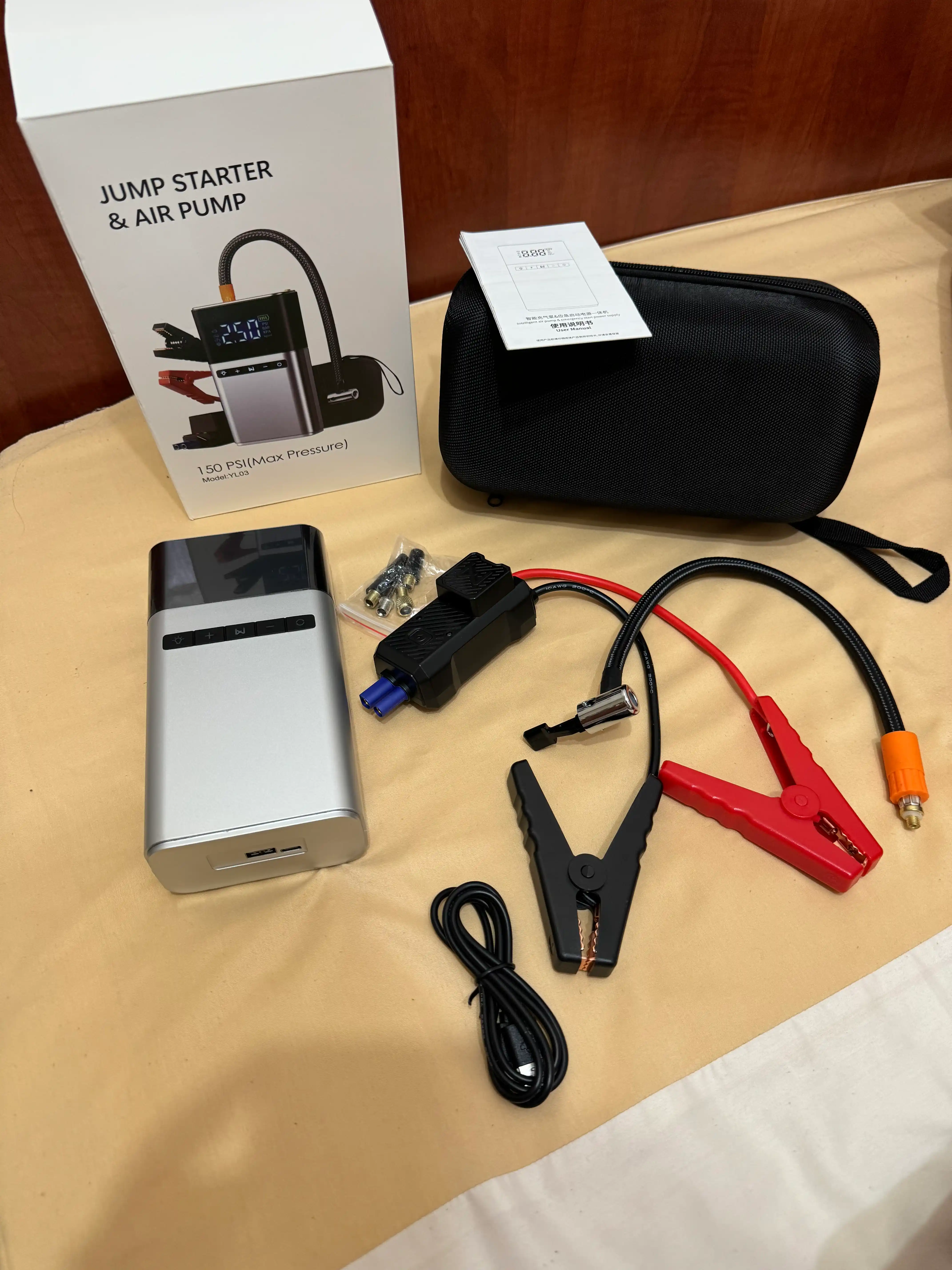 Пусковое устройство, стартер для аккумулятора 12В АКБ автомобиля, компрессор насос